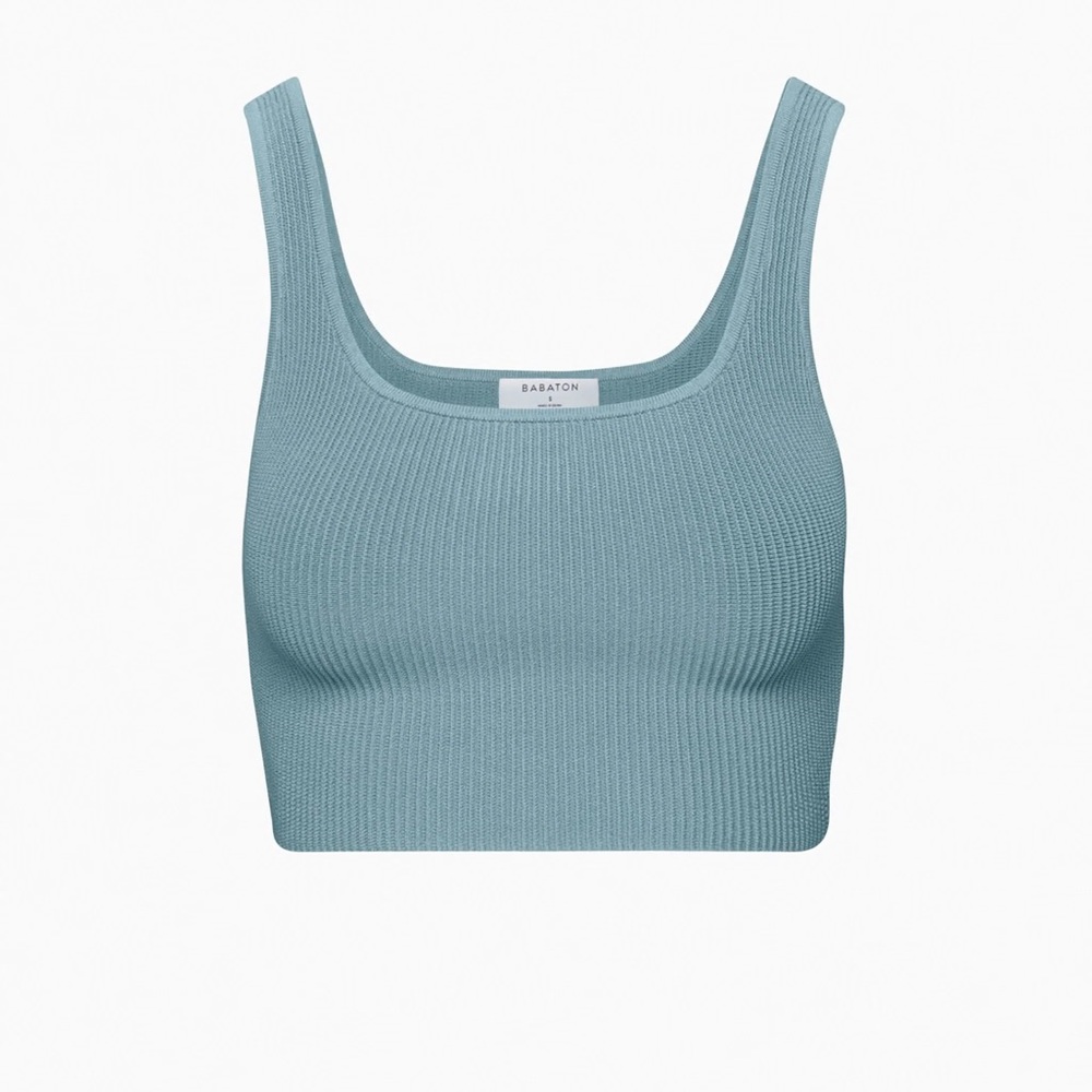 Babaton Sculpt Knit Squareneck Cropped Tank in Slab Blue